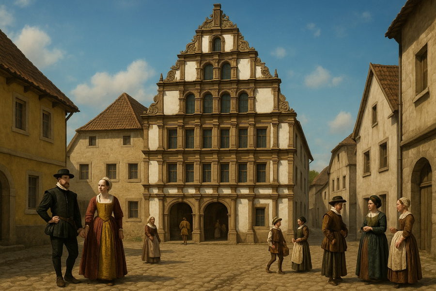 Das Haus Hagemeyer am Scharn wie es im 16. Jahrhundert ausgesehen haben könnte. KI-Foto: Hans-Jürgen Amtage